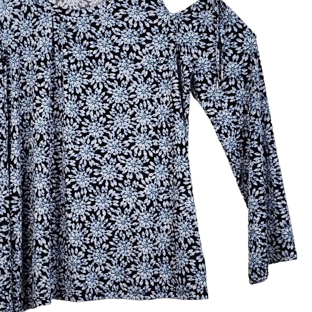 Michael Michael Kors Cold Shoulder Floral Starburst Print Top Blue Black Large - Picture 6 of 9